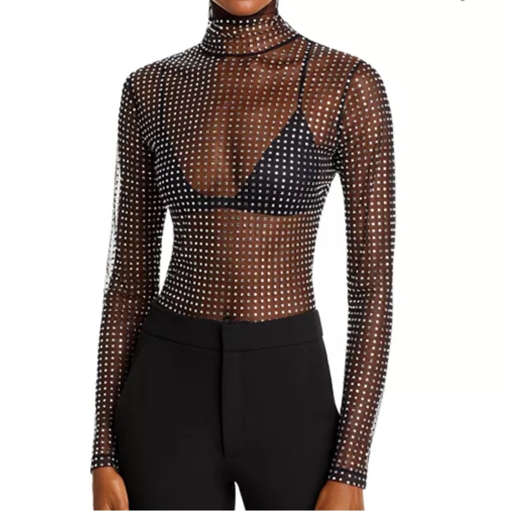 A.L.C James Crystal embellished Mesh Turtleneck Top - 0